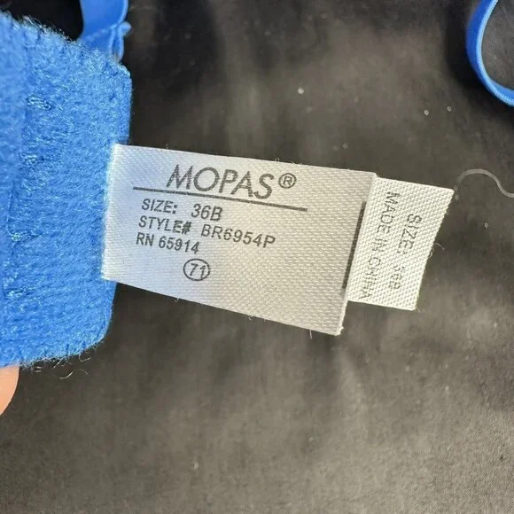 Mopas Intimates Blue Bra Rhinestone Straps Adjustable Straps Underwire - Picture 8 of 9